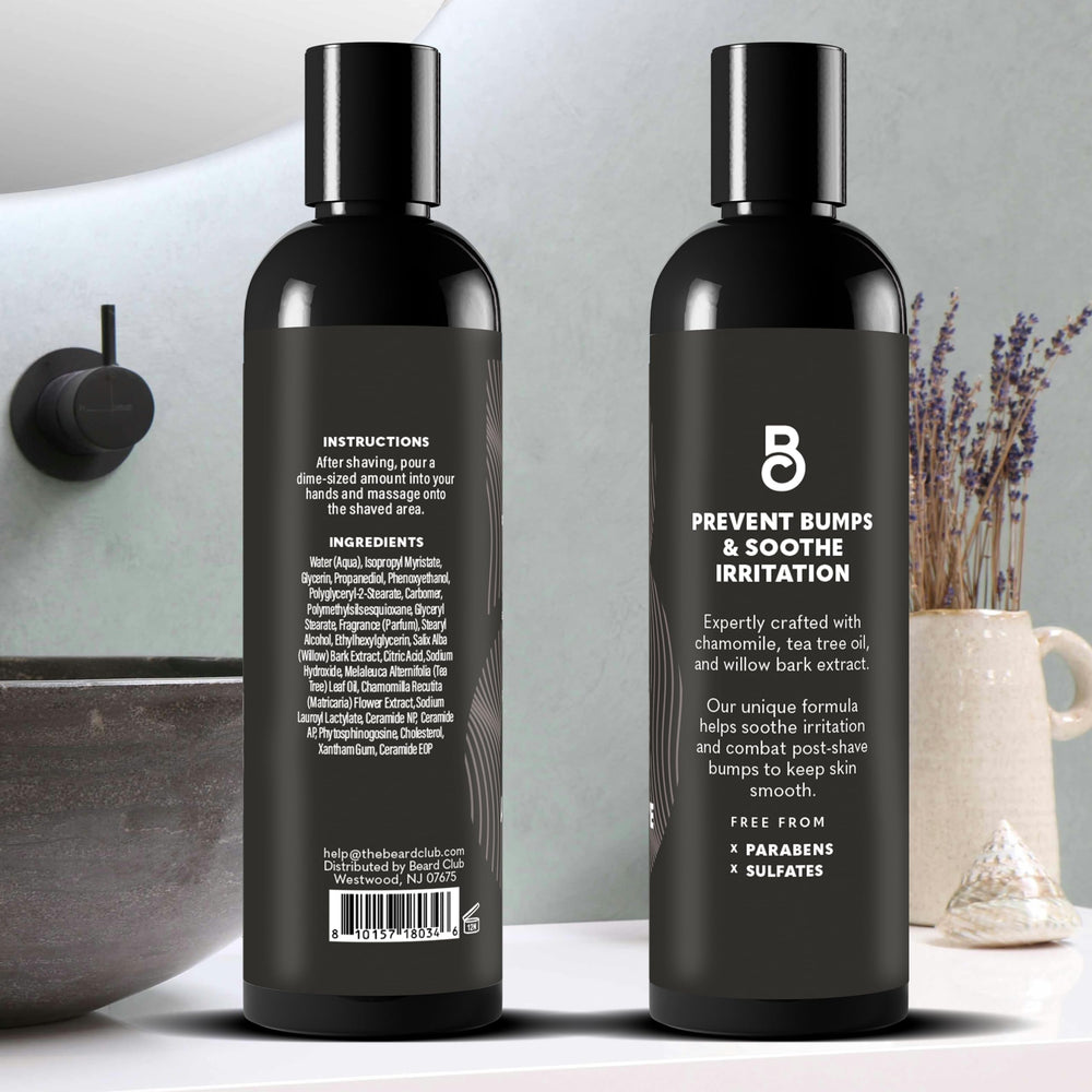 The Beard Club Aftershave bottle pour captures a controlled, premium dispensing experience.