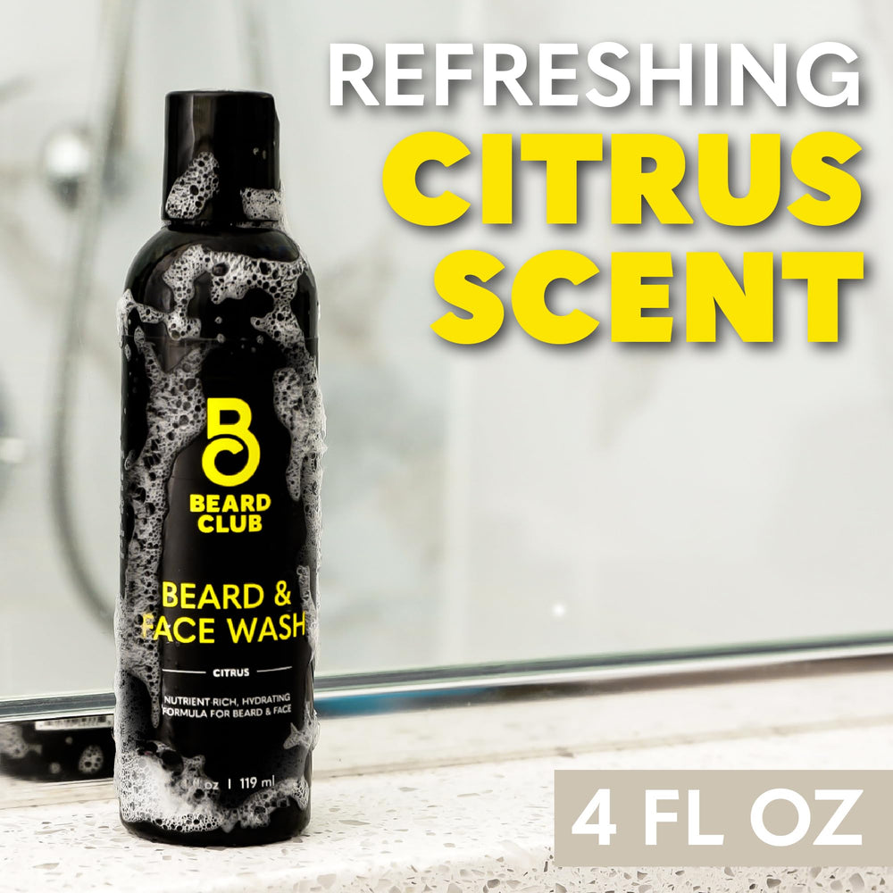 The Beard Club Citrus Beard & Face Wash USA-made stamp signals quality sourcing.