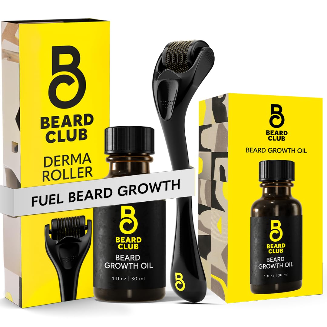 The Beard Club derma roller close-up with 540 titanium needles for precision.