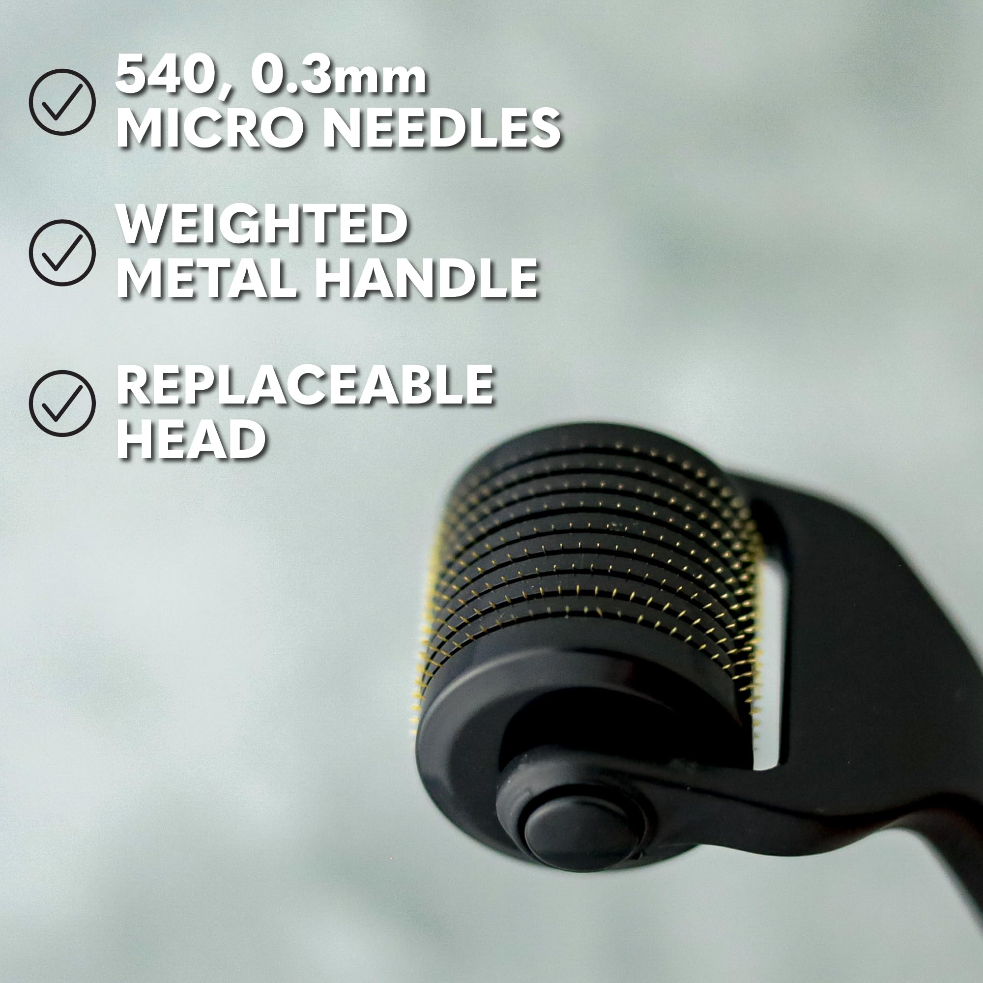 The Beard Club Premium Derma Roller with weighted metal handle for steady grip