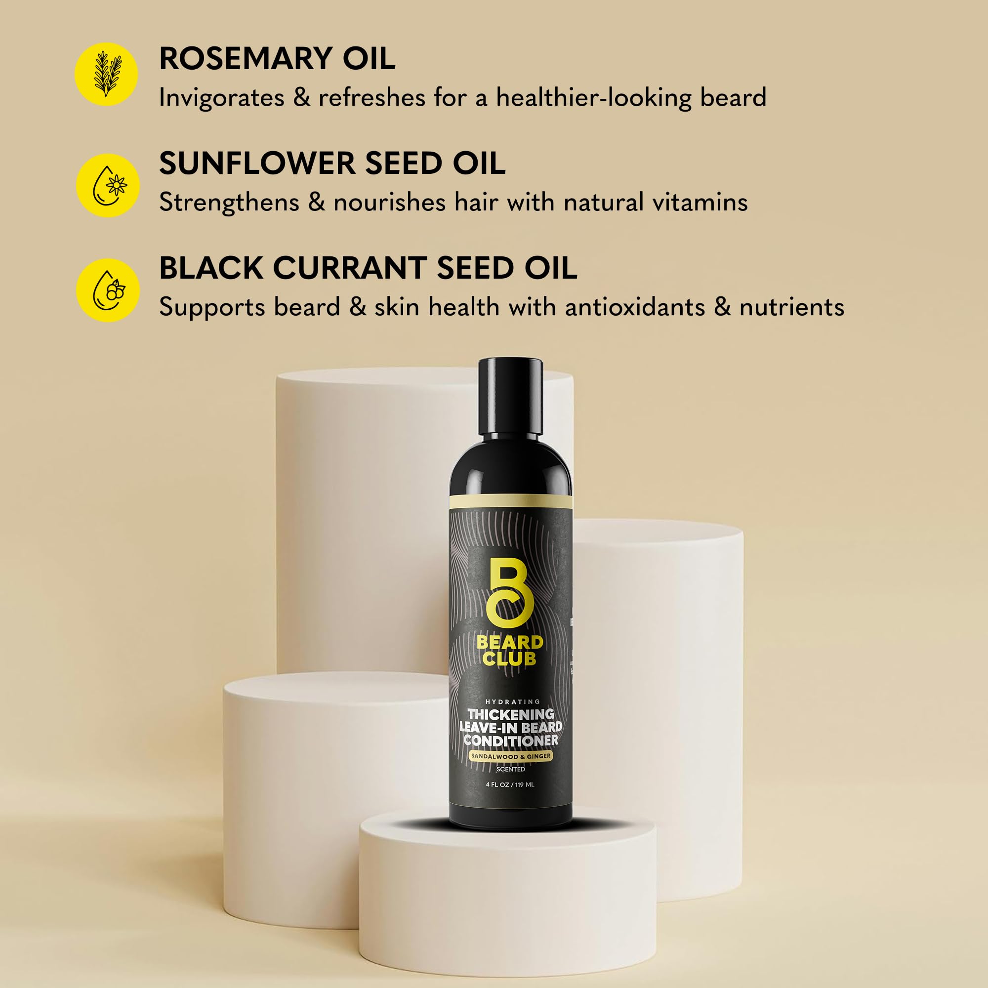 The Beard Club Thickening Leave-In Conditioner on a mirror-ready grooming setup, versatile care.