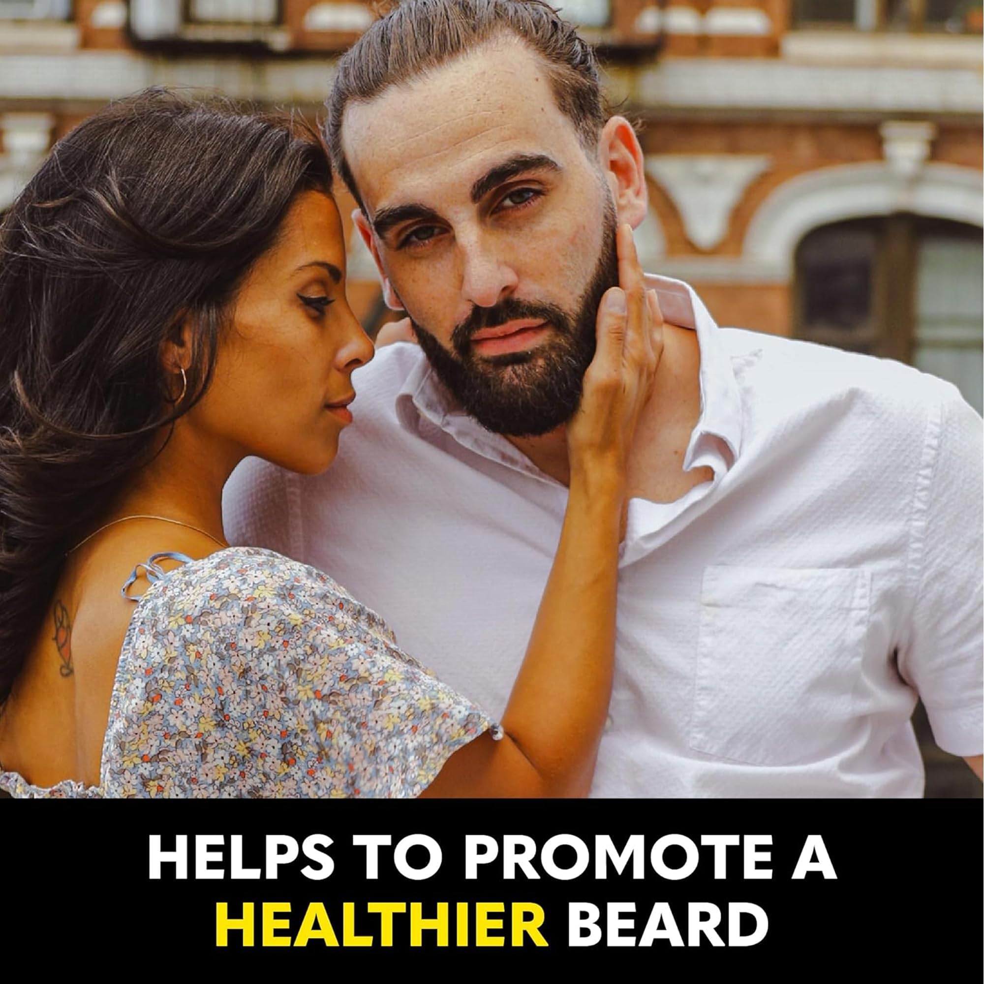 The Beard Club Thickening Leave-In Conditioner oil ingredients list closeup, supports fuller beard appearance.