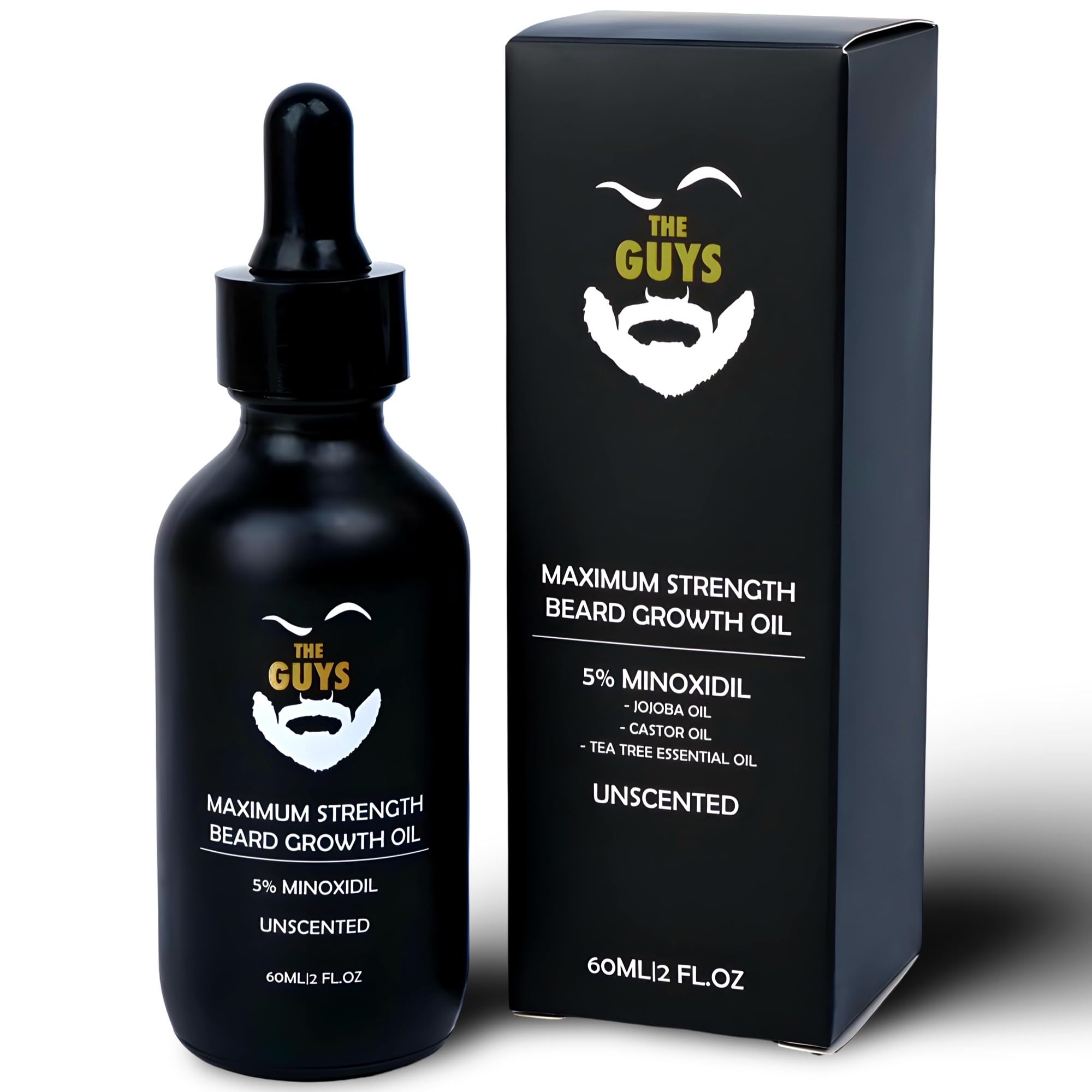 The Beard Guys 5% Minoxidil beard oil bottle delivers premium nourishment for grooming.
