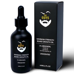 The Beard Guys 5% Minoxidil beard oil bottle delivers premium nourishment for grooming.
