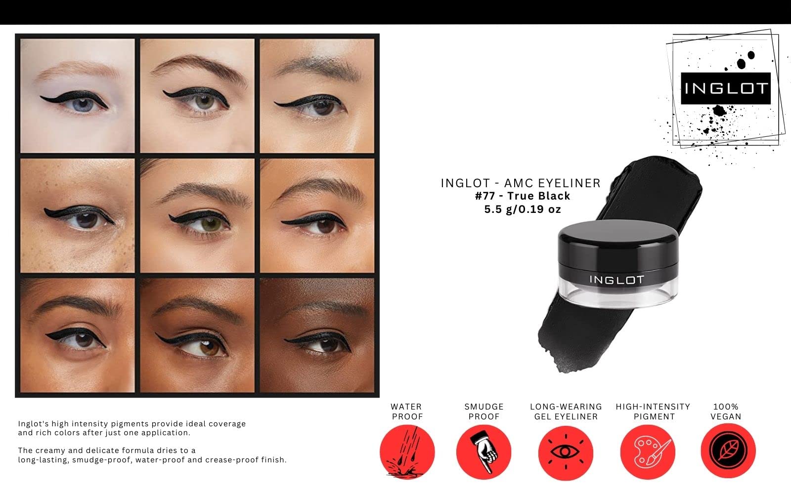 The Beauty Box INGLOT Gel 77 swatch shows a smudge-proof finish.