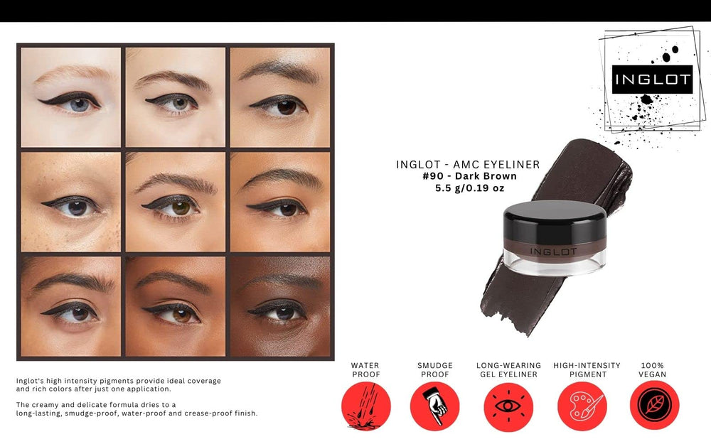 INGLOT AMC Eyeliner Gel 90 jar swatch shows creamy texture and bold color.