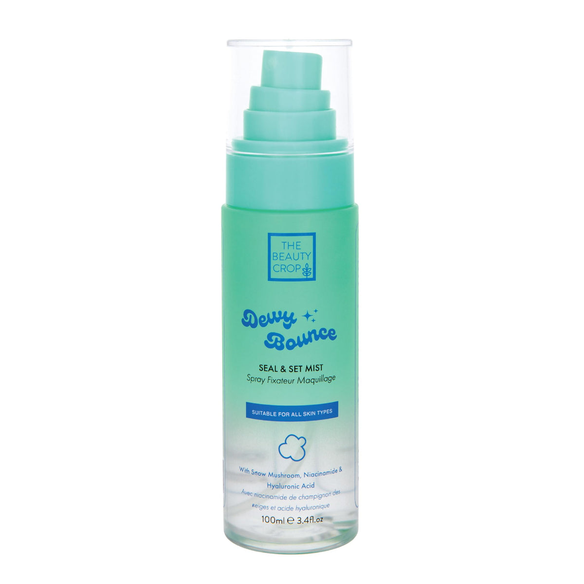 The Beauty Crop Dewy Bounce Seal & Set Mist bottle ready for hydration.
