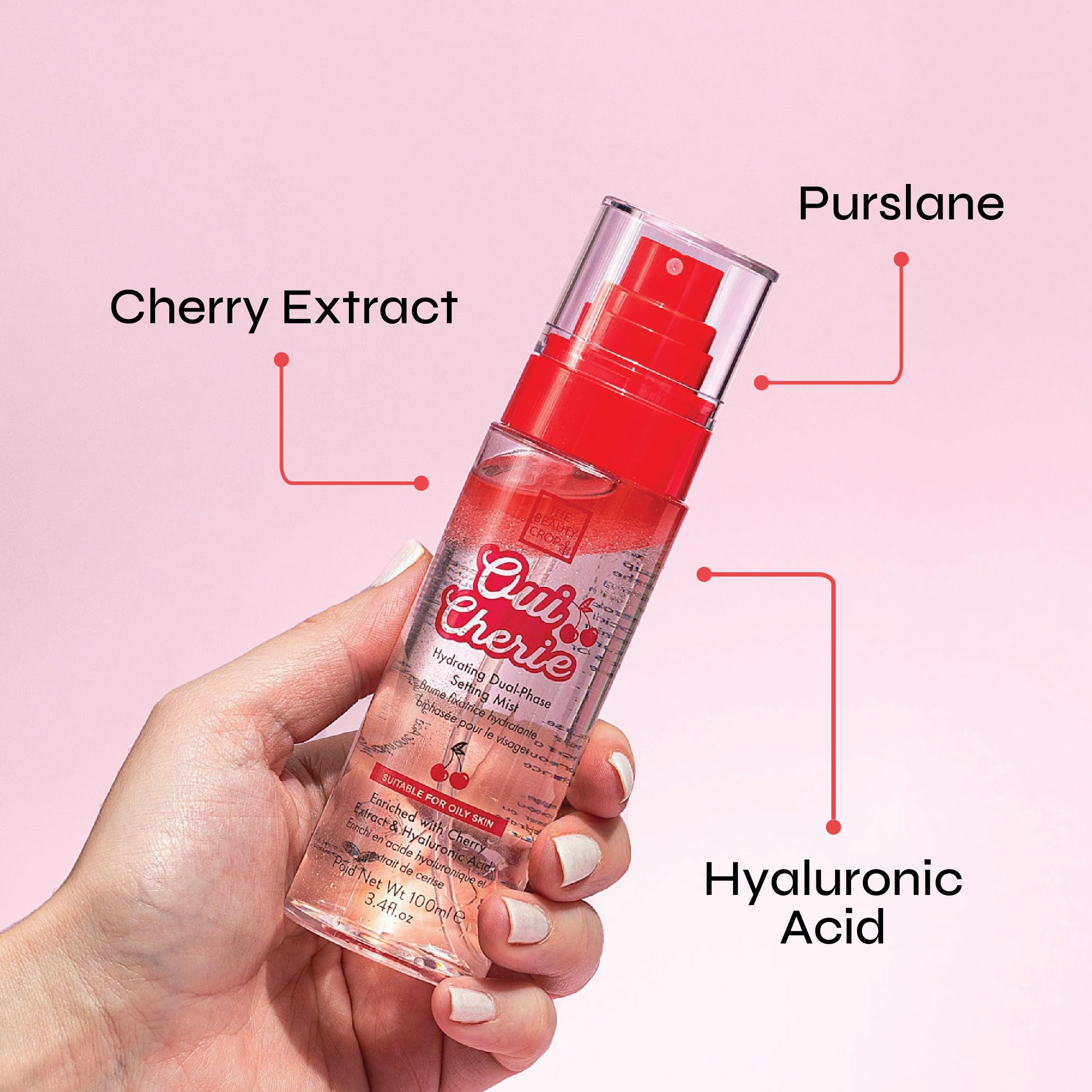 Cherry extract close-up on Oui Cherie Mist highlighting antioxidant hydration