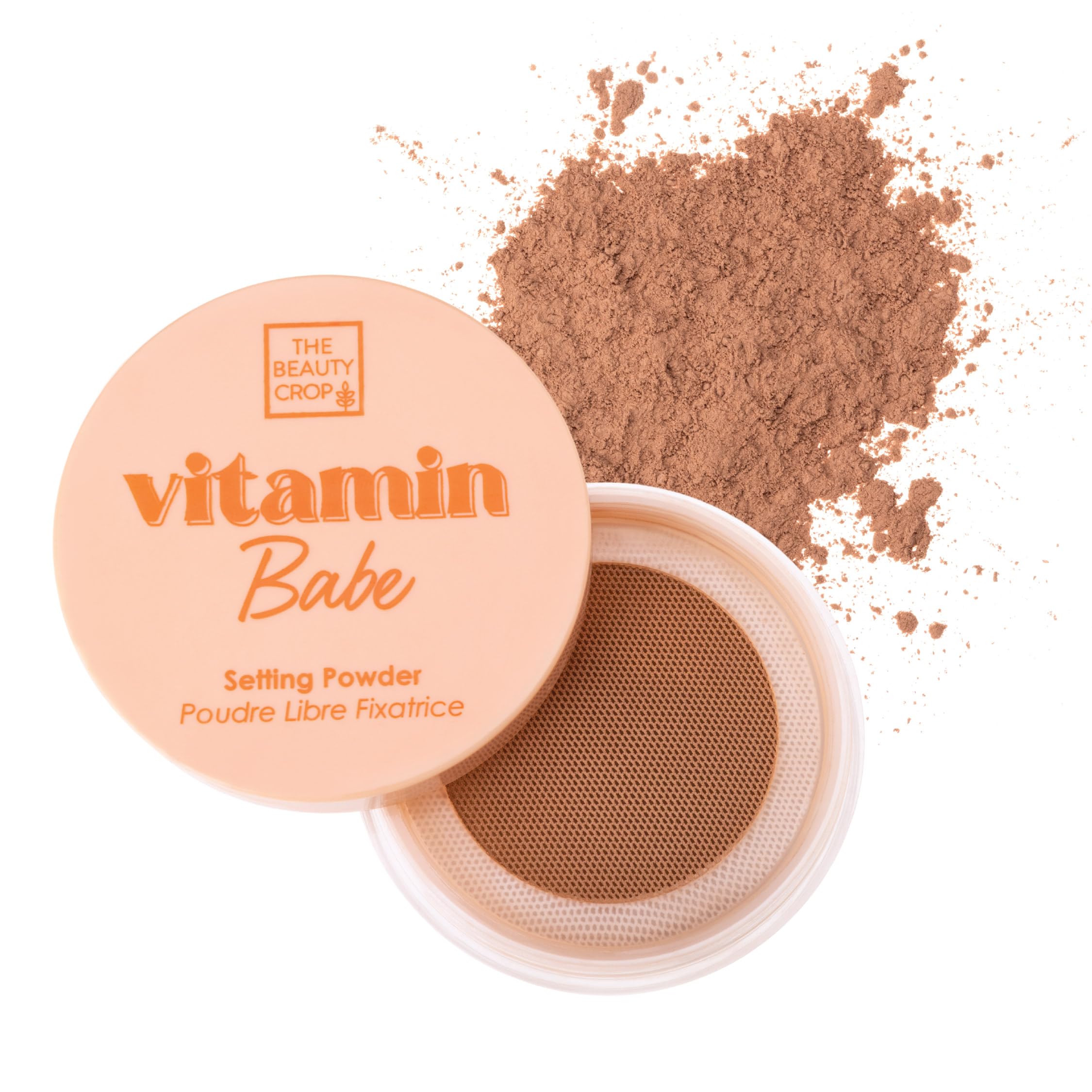 The Beauty Crop Vitamin Babe Setting Powder bottle shows airbrushed finish and long-lasting wear.