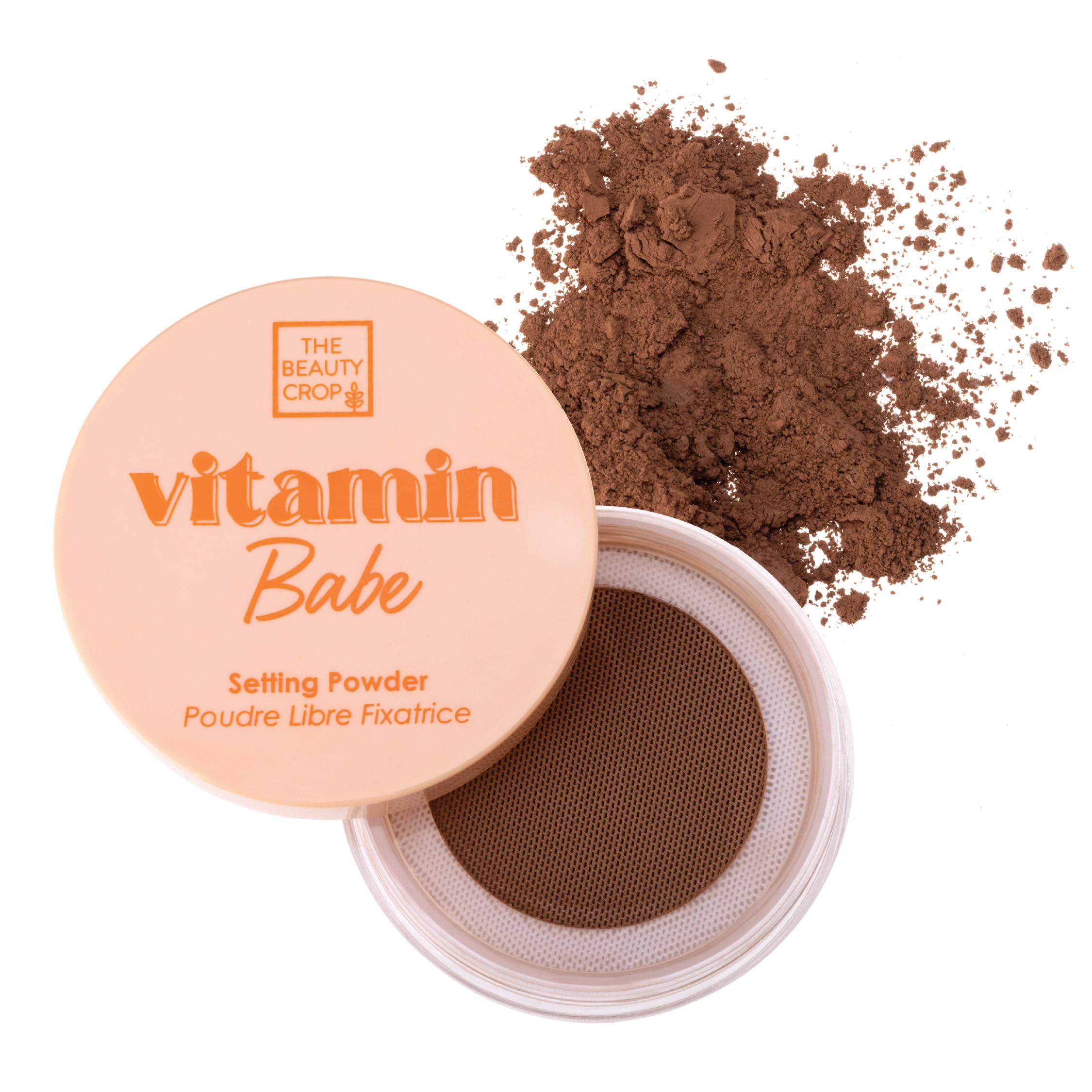 The Beauty Crop Vitamin Babe Setting Powder packaging with puff for quick touch-ups.