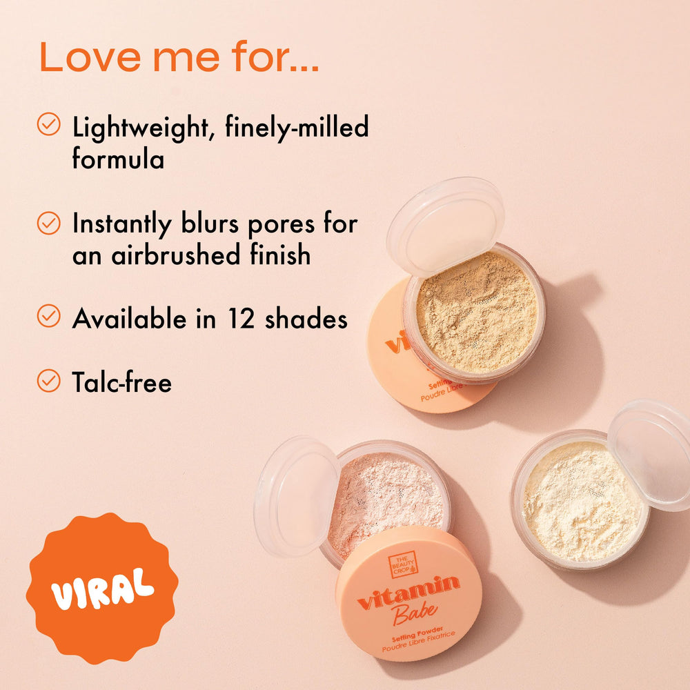 The Beauty Crop Vitamin Babe Setting Powder puff included for on-the-go shine control.