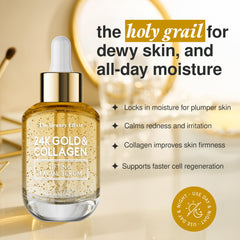 The Beauty Elixir 24K Gold Serum dropper dispenses hydration for a more even tone.