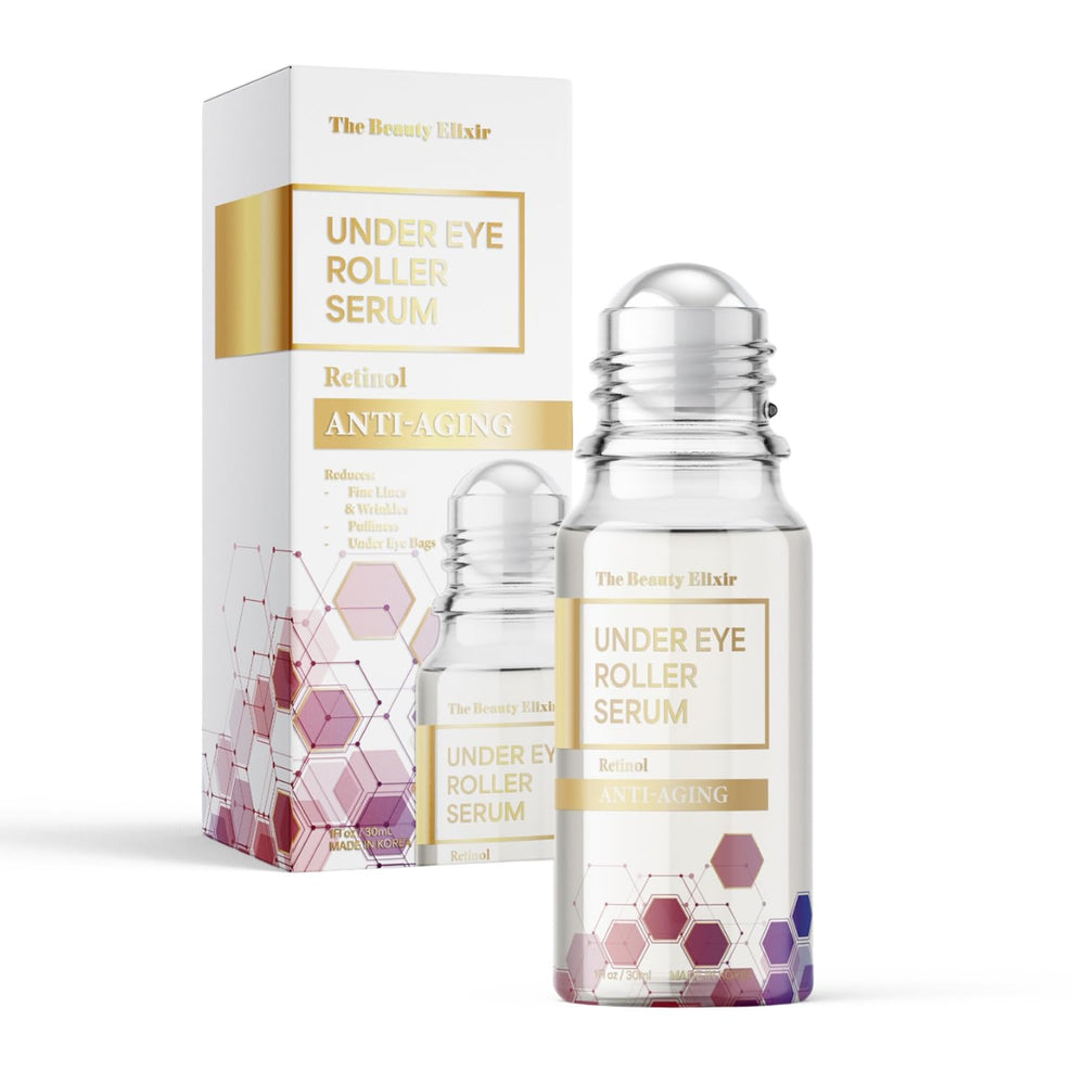 The Beauty Elixir retinol eye roller bottle close-up for under-eye care