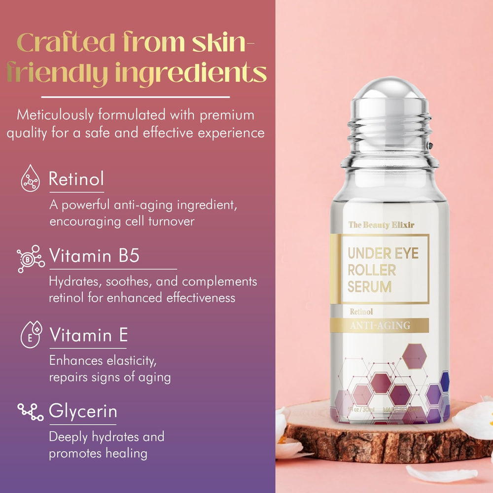 Dermatologist-tested seal on The Beauty Elixir retinol eye roller