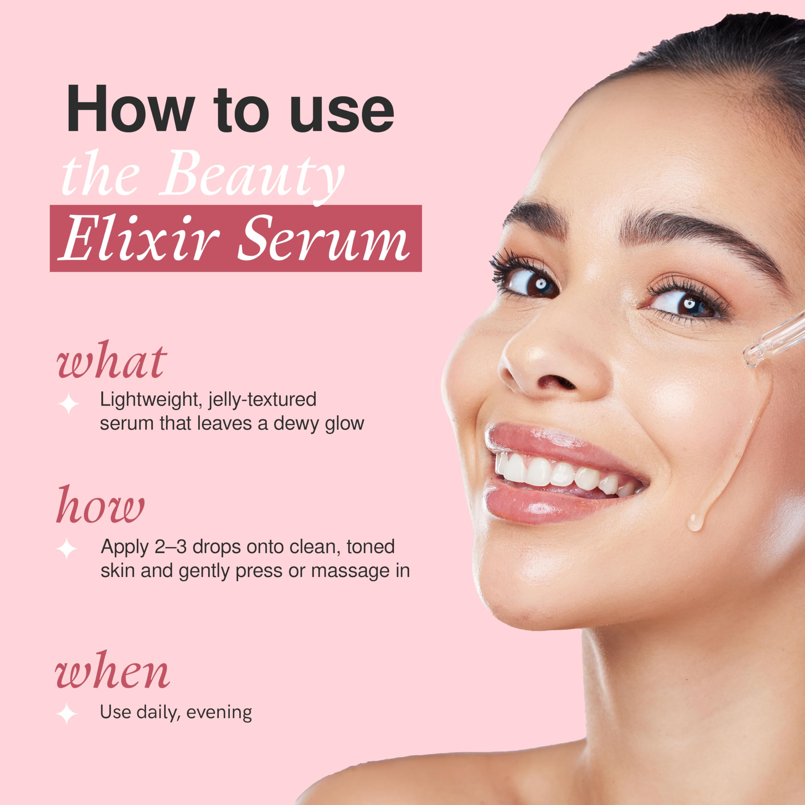 The Beauty Elixir serum-closeup-texture reveals creamy consistency for smooth skin.