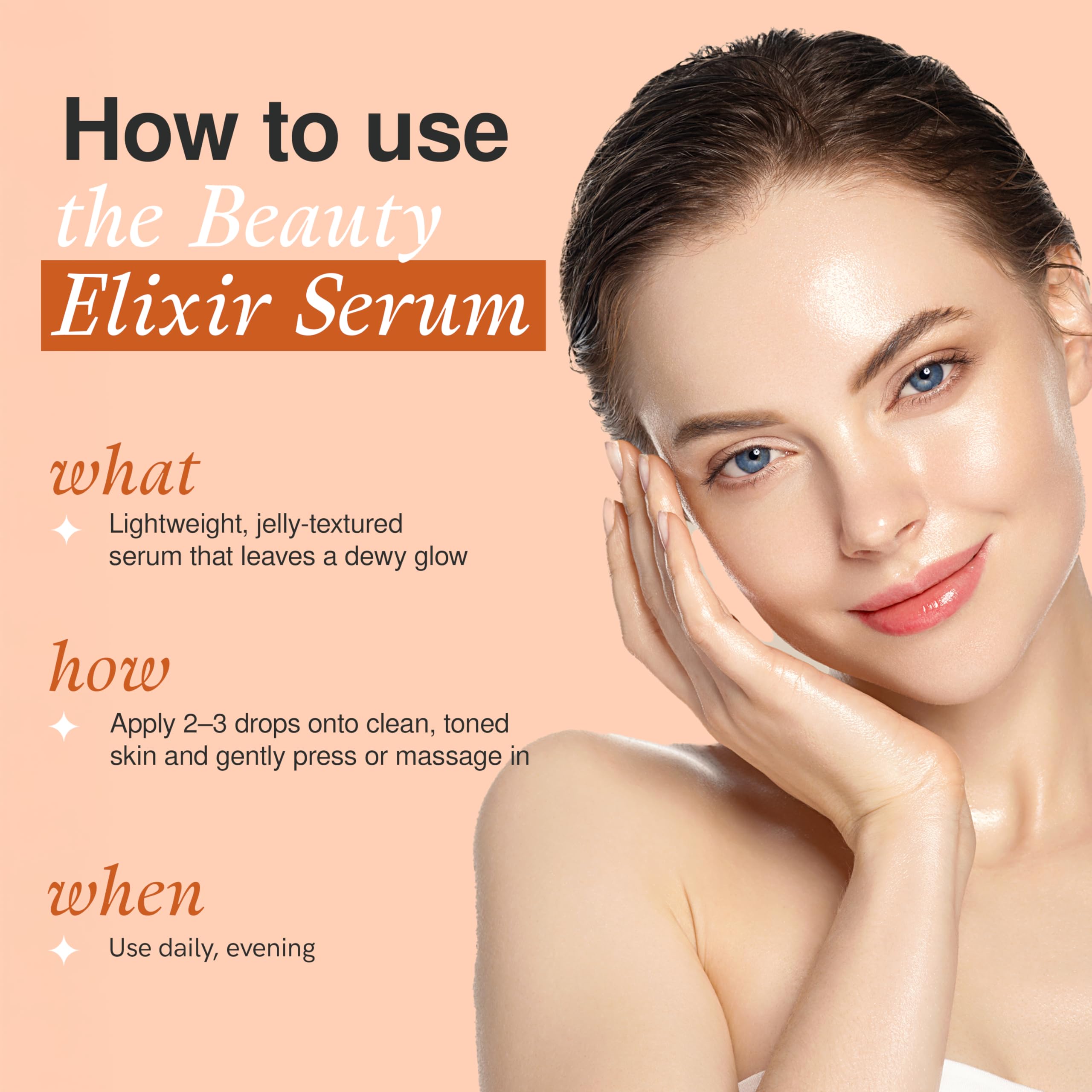 The Beauty Elixir Vitamin C Serum texture swatch shows a lightweight, fast-absorbing finish.