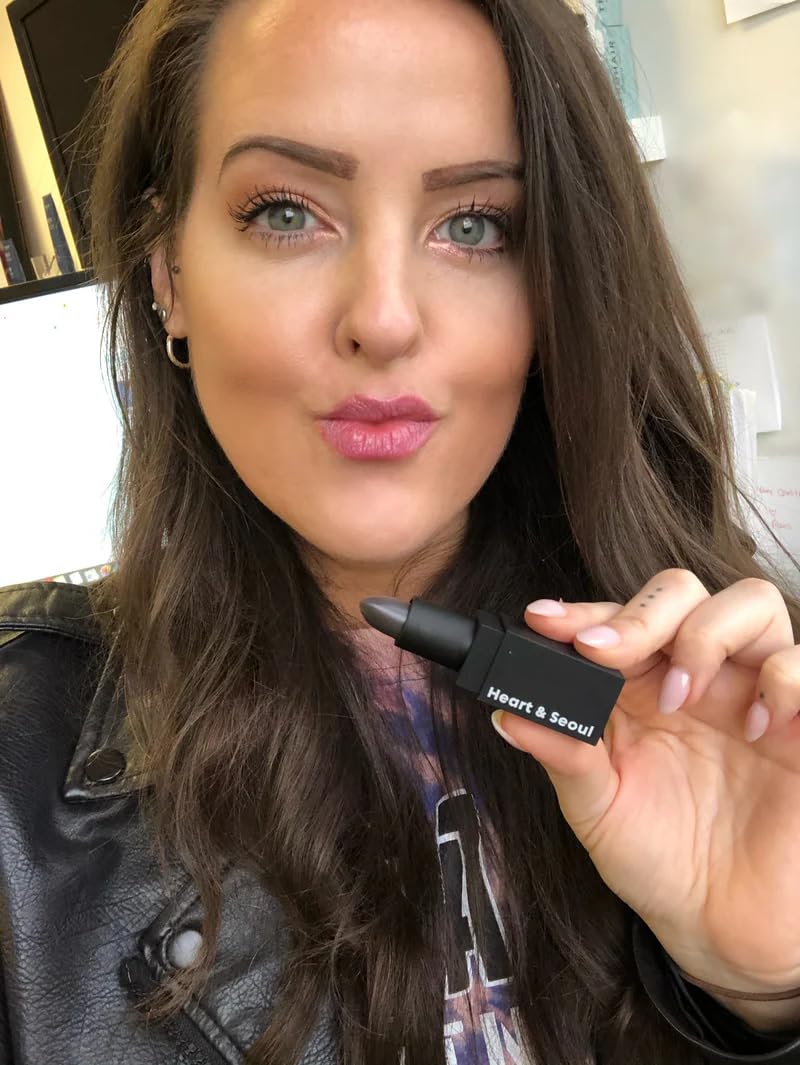 The Beauty Spy Heart and Seoul Lipstick is housed in sleek black packaging for a dramatic look