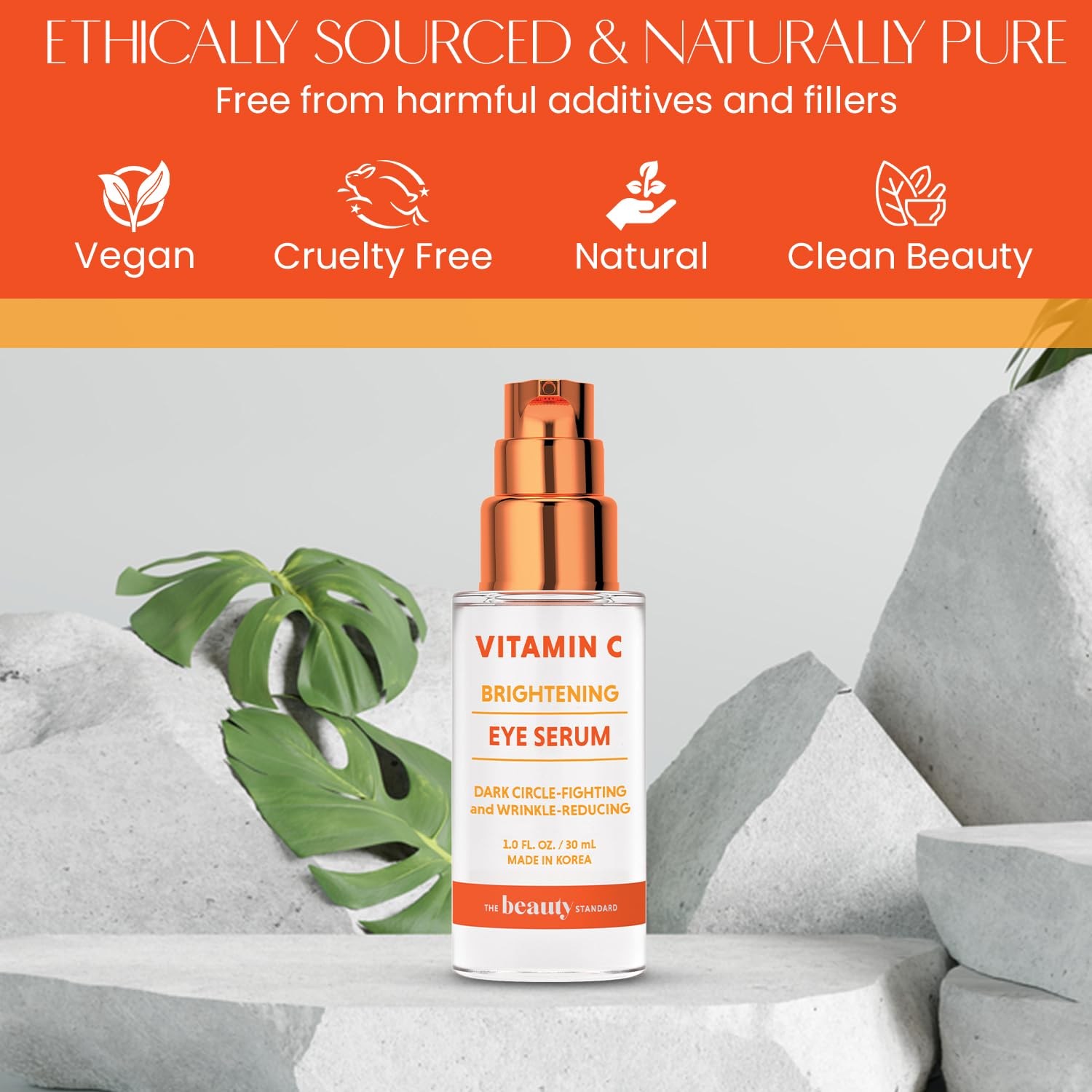 The Beauty Standard Vitamin C Under Eye Serum clean ingredients emphasizing vegan, cruelty-free values