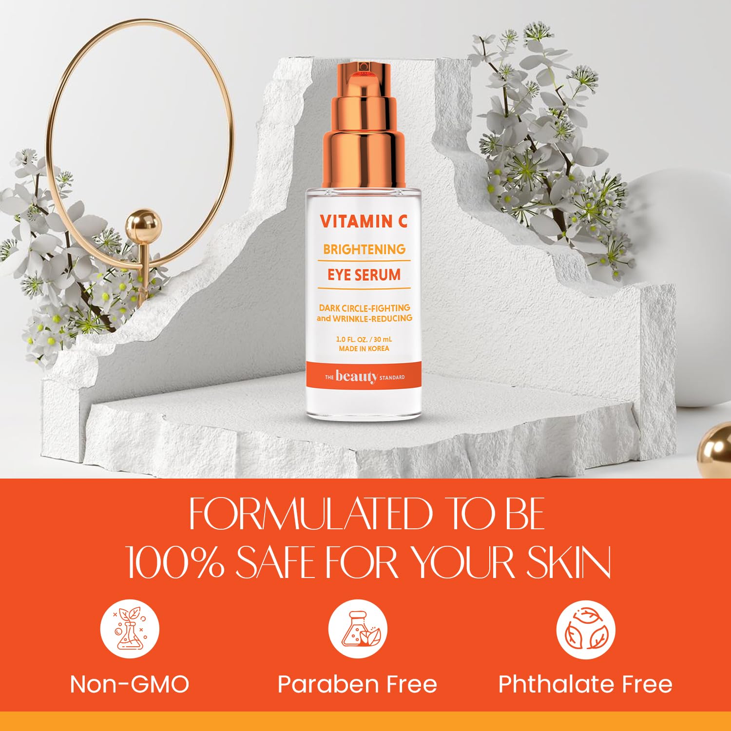 The Beauty Standard Vitamin C Under Eye Serum packaging elegance in premium Korean skincare