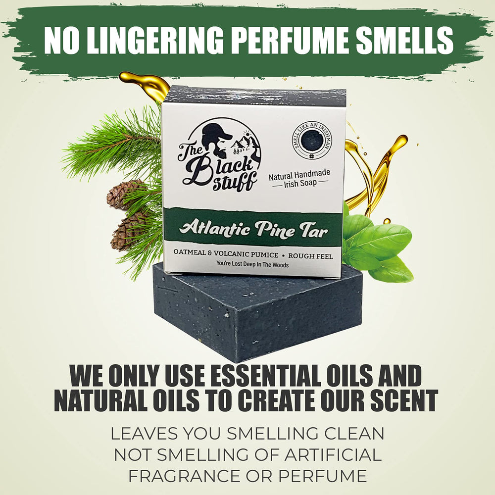 The Black Stuff Pine Tar Soap lather forming on skin.
