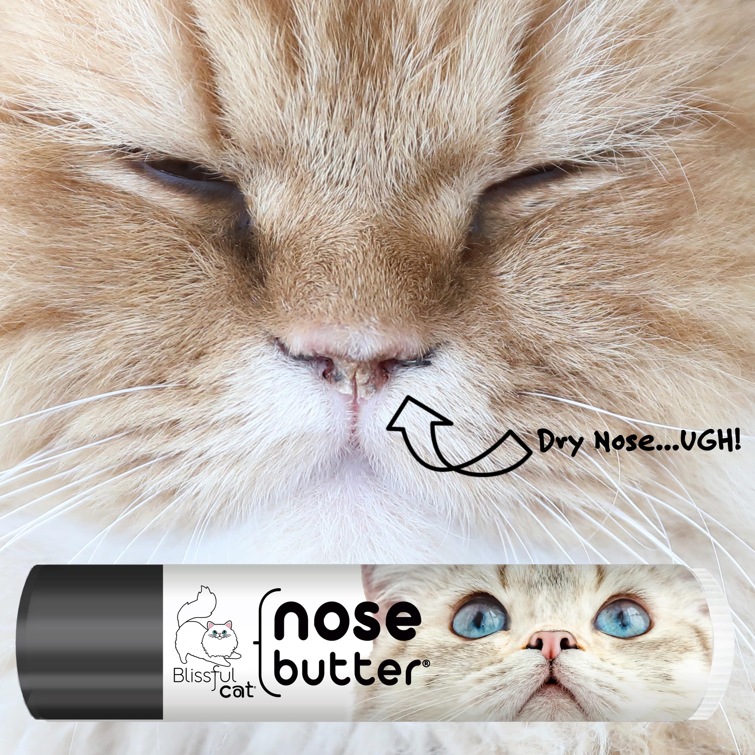 The Blissful Cat Nose Butter tube offers a soft balm for sensitive noses.