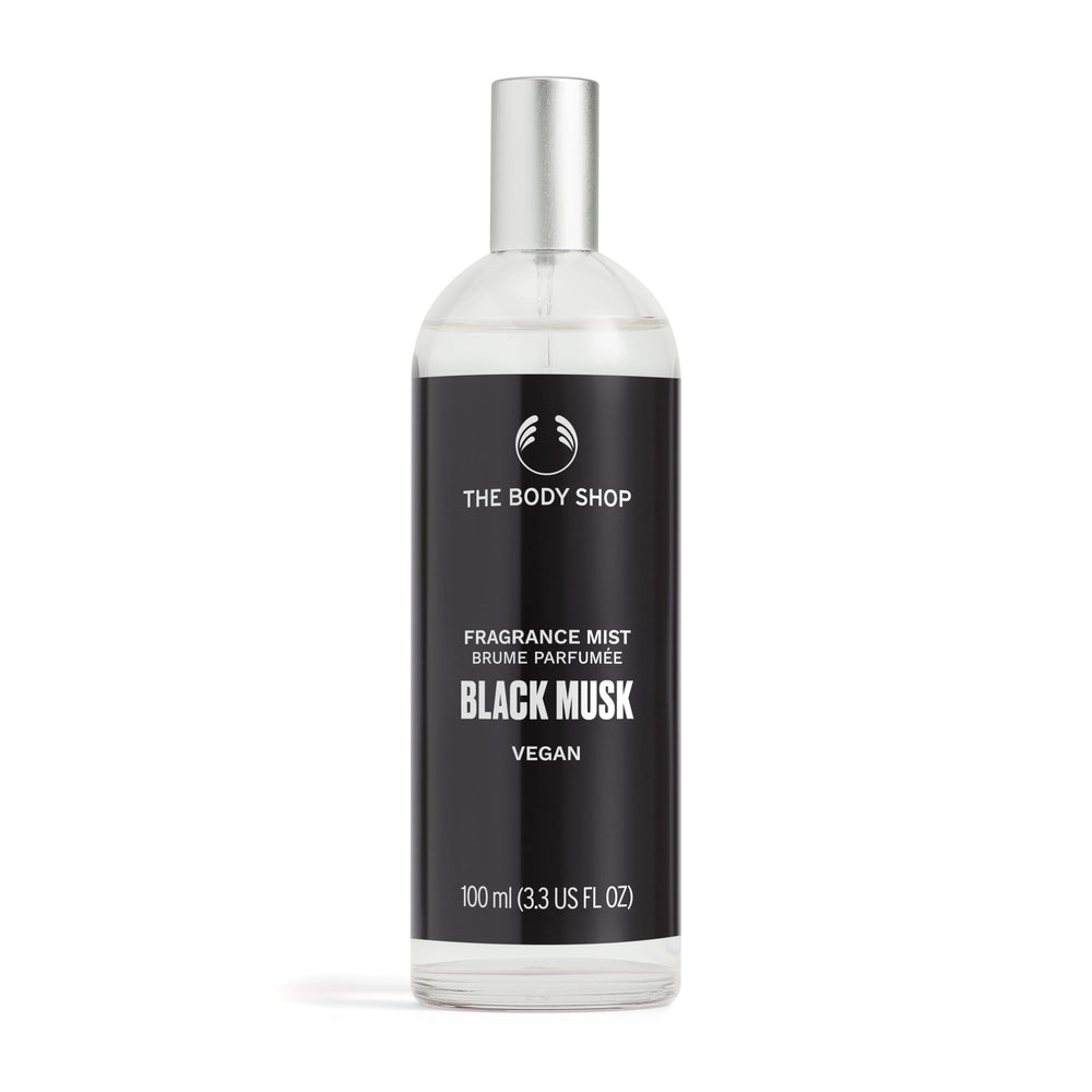 The Body Shop Black Musk Fragrance Mist bottle offers a light, refreshing aroma for daily wear.