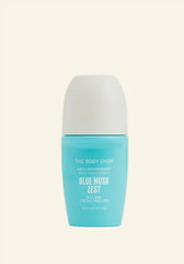 The Body Shop Blue Musk Zest roll-on deodorant bottle with citrus notes for all-day freshness