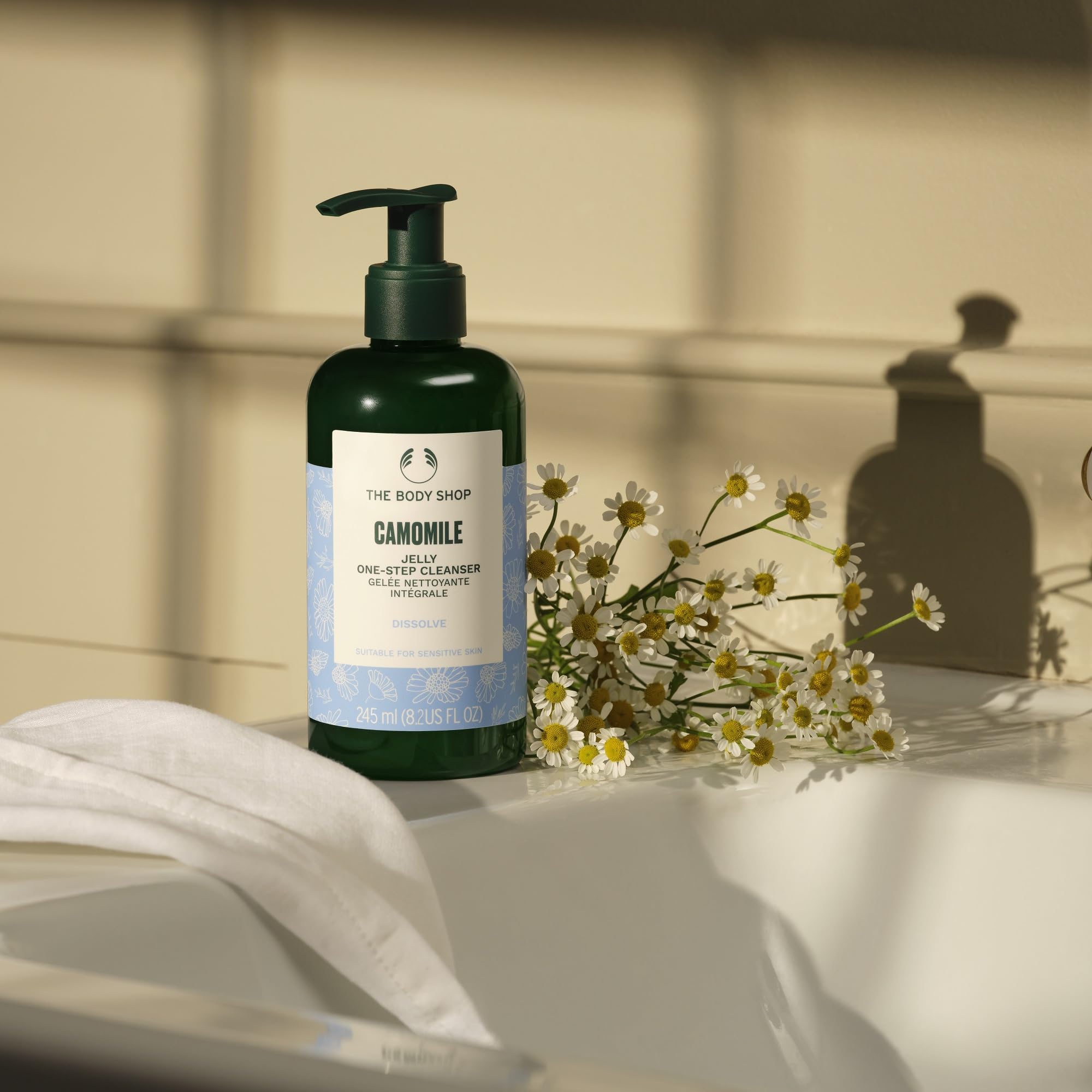 The Body Shop Camomile Cleanser highlights Norfolk camomile in a calming post-cleanse ritual.