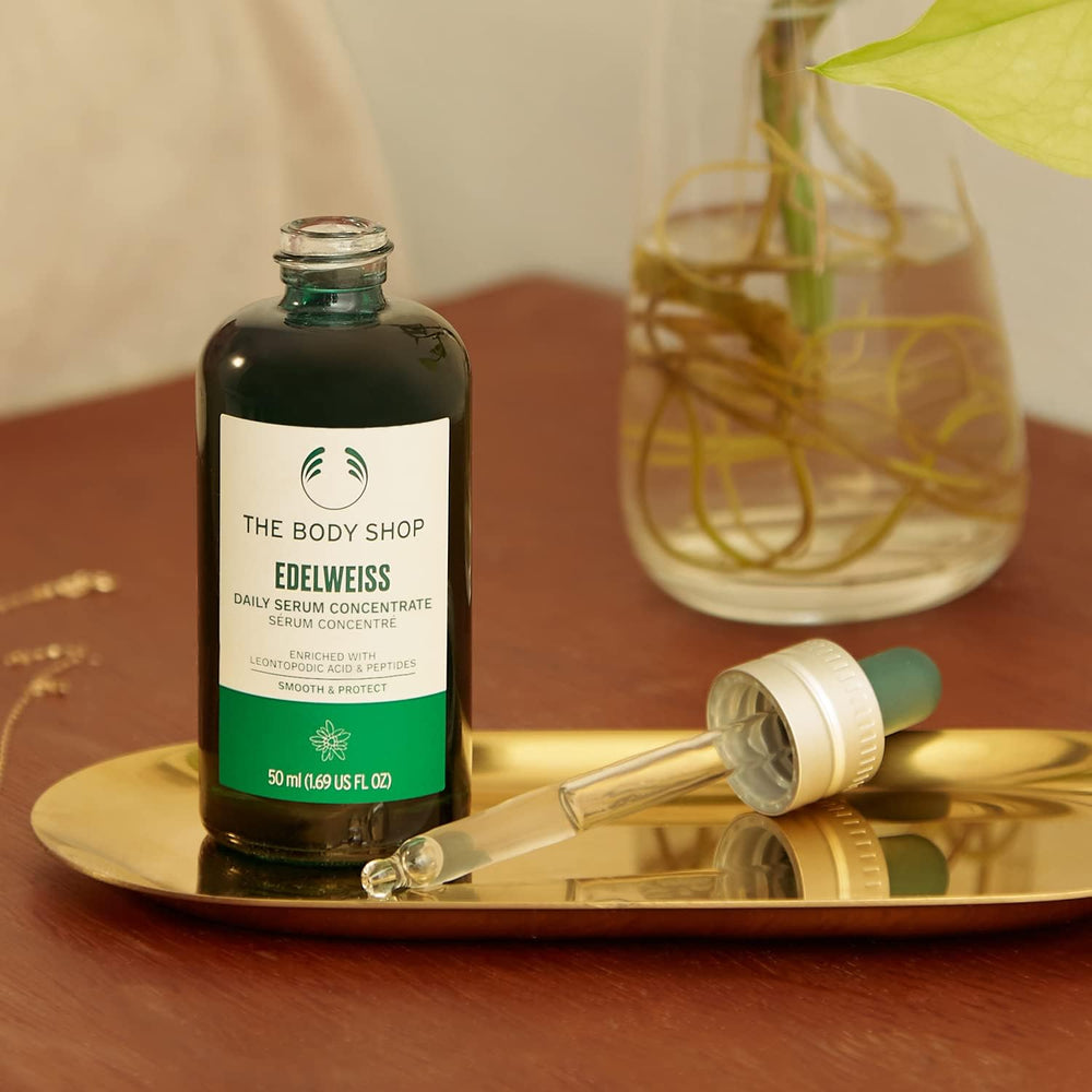 The Body Shop Edelweiss serum in recyclable glass bottle