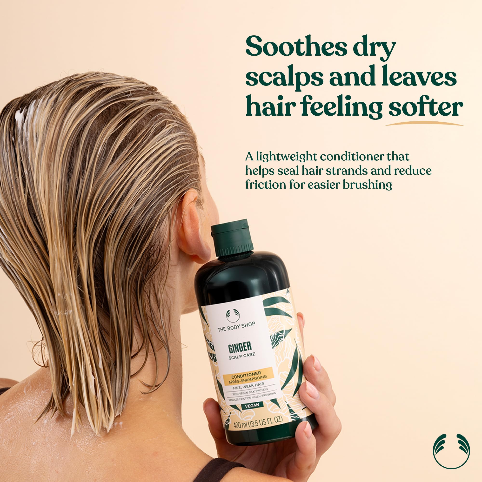 The Body Shop Ginger Scalp Care Conditioner dispensing pump enables easy application.