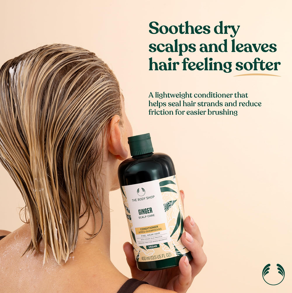 The Body Shop Ginger Scalp Care Conditioner dispensing pump enables easy application.