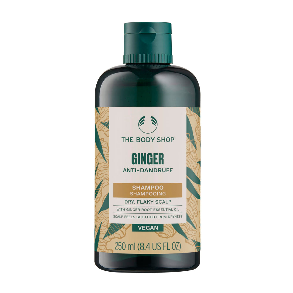 The Body Shop Ginger Scalp Care Shampoo bottle refreshing the scalp