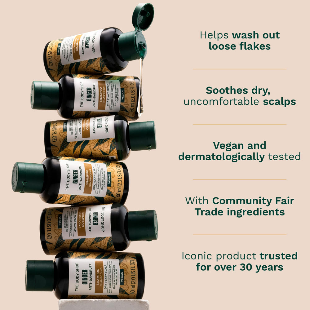 Close-up of The Body Shop Ginger Scalp Care Shampoo bottle cap and recycled packaging