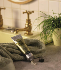 The Body Shop Hemp Hand Protector application swatch highlights velvety, long-lasting hydration