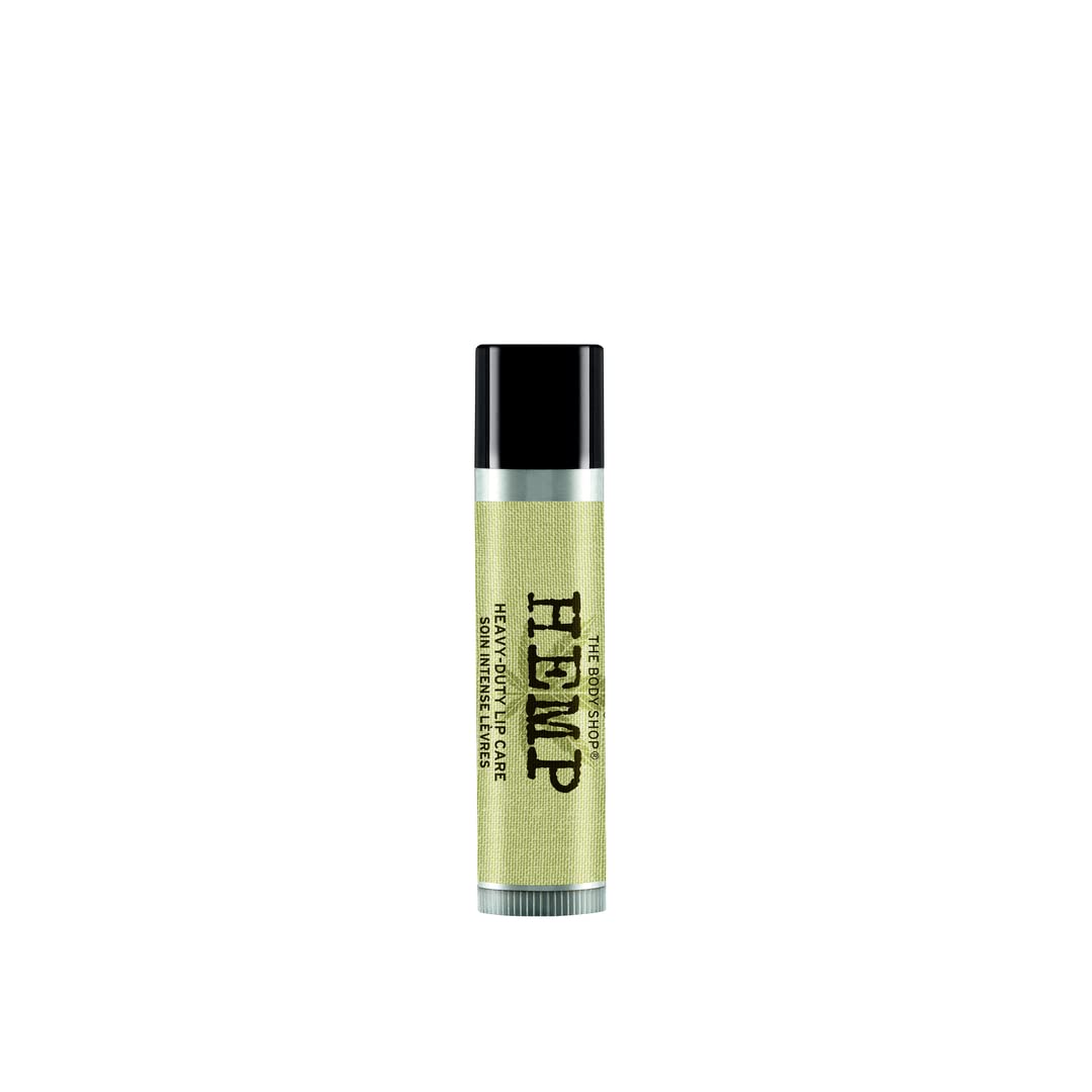 The Body Shop Hemp Heavy Duty Lip Care packaging showing sturdy tube and branding for durable protection