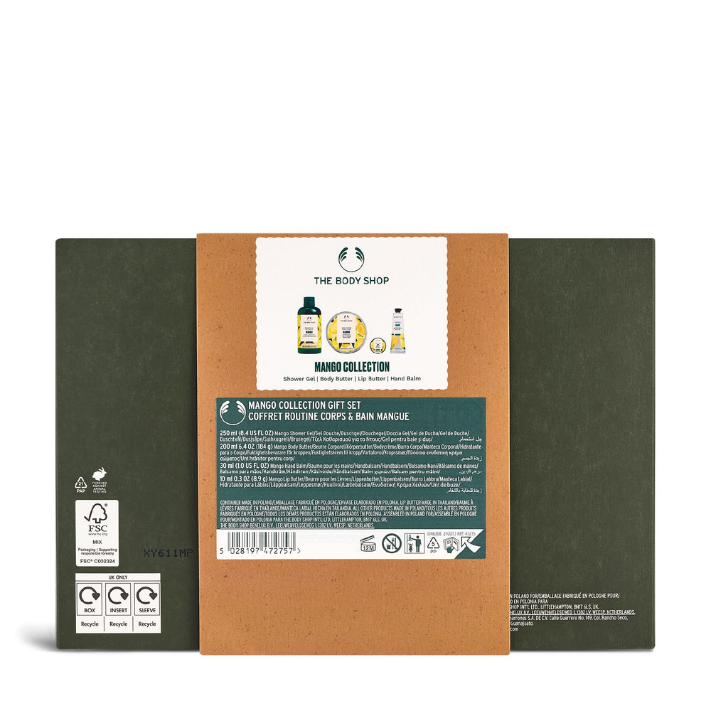 The Body Shop Mango seed oil and shea butter ingredients highlighted for skincare.