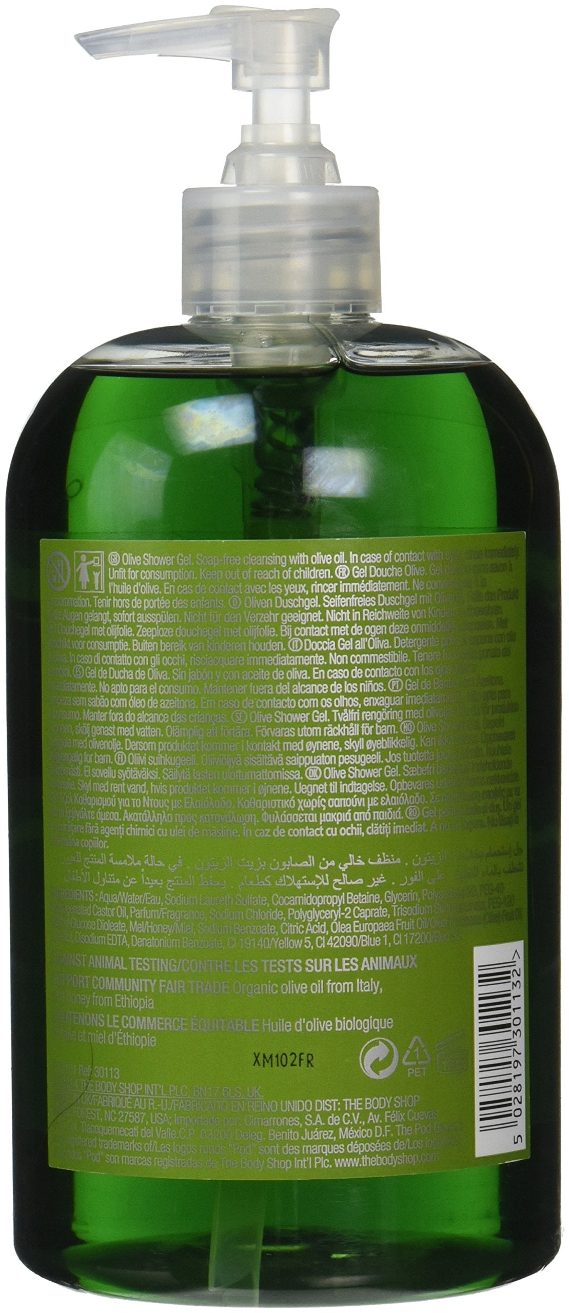The Body Shop Olive Shower Gel foamy lather showing gentle cleansing and fragrance.