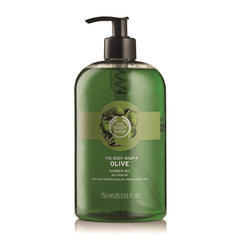 The Body Shop Olive Shower Gel Jumbo bottle with soap-free cleansing and Mediterranean scent.