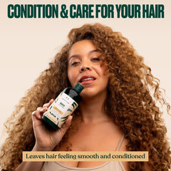The Body Shop vegan silk protein illustration emphasizes stronger, smoother hair potential.