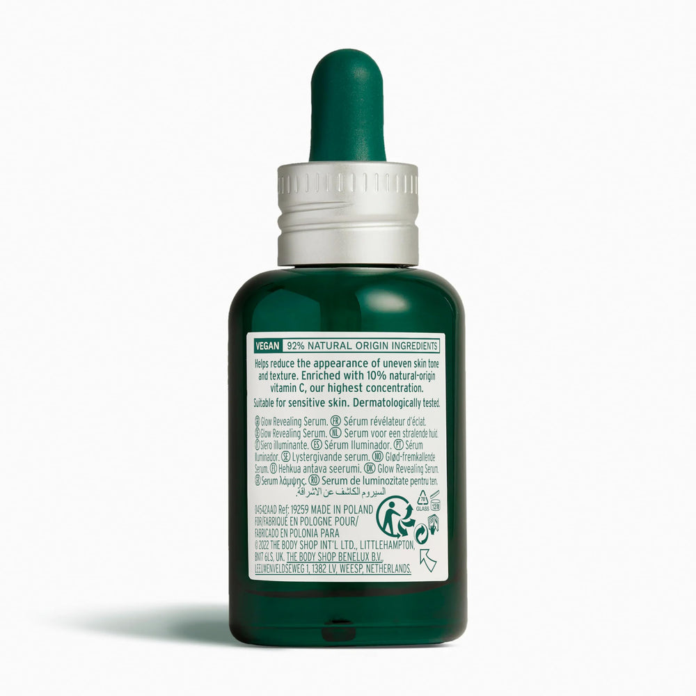 Dropper closeup shows lightweight formula for quick absorption and glow