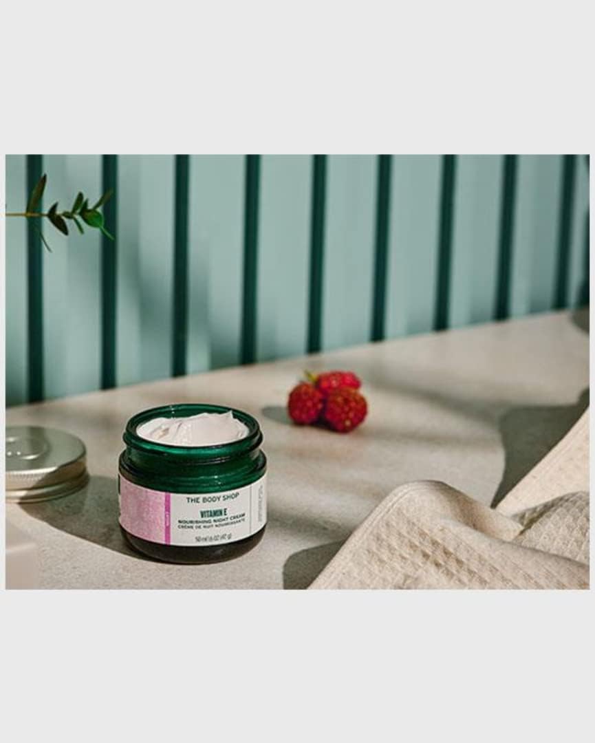 The Body Shop Vitamin E Night Cream features hyaluronic acid for plump, hydrated skin