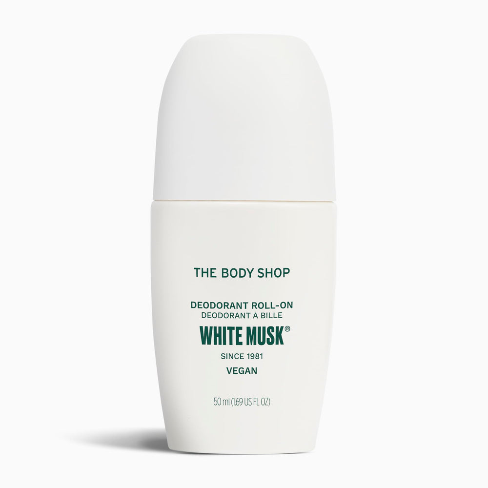 The Body Shop White Musk deodorant 50ml bottle showing compact travel-friendly packaging