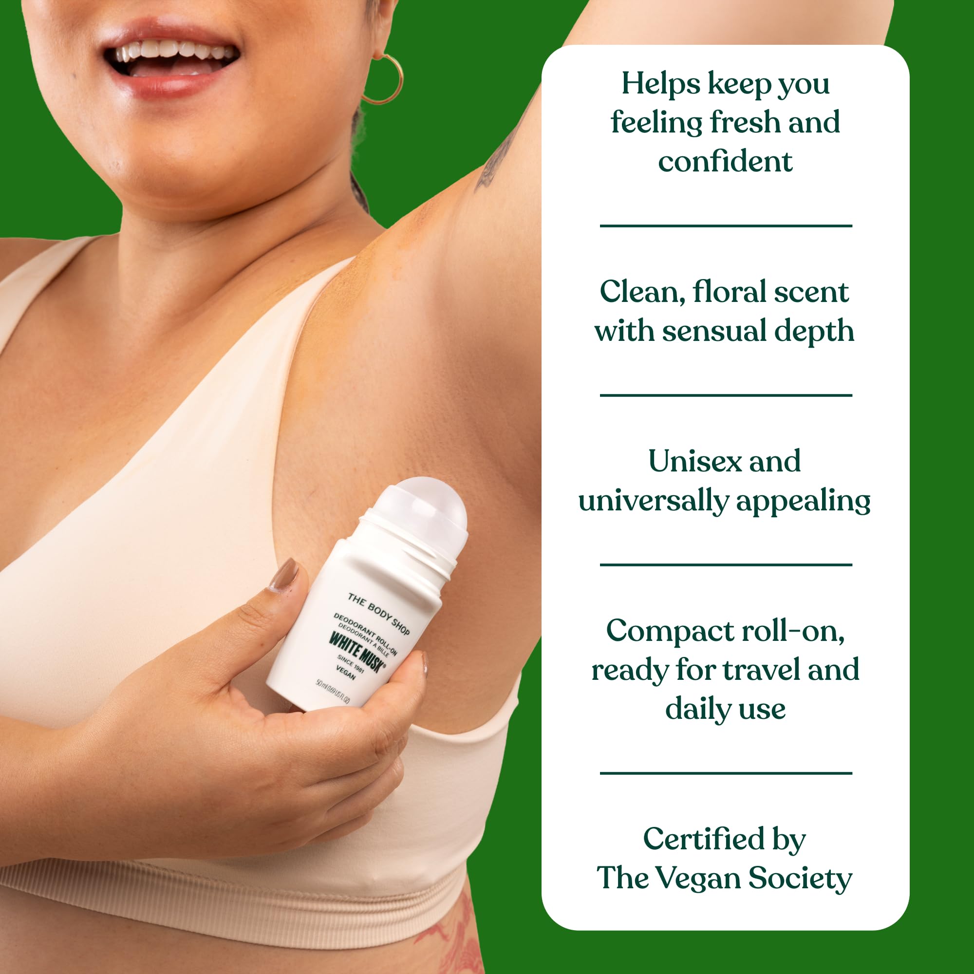 Deodorant drying on skin from The Body Shop White Musk with quick-set formula