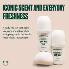The Body Shop White Musk deodorant roll-on being applied smoothly