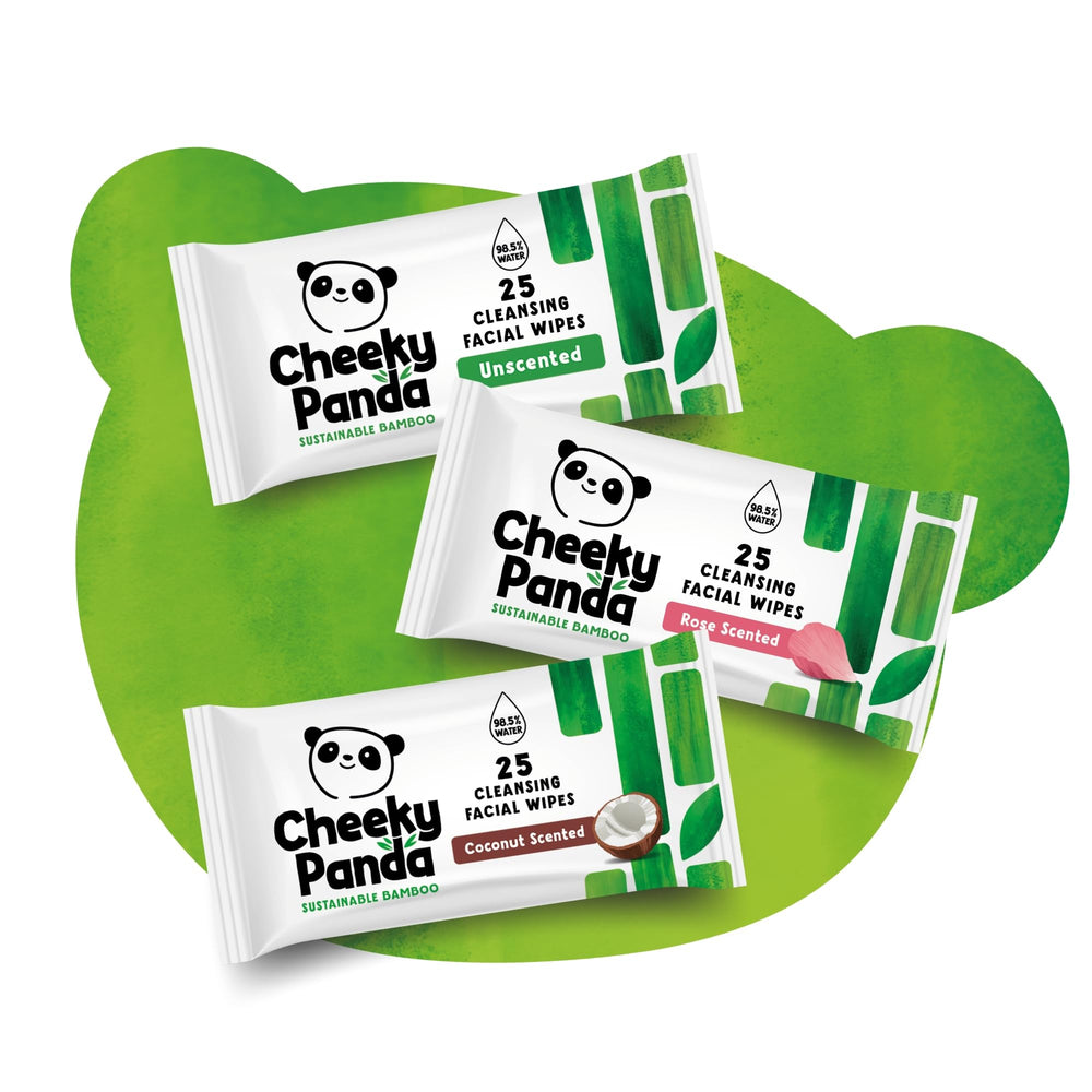 Cruelty-free and vegan certifications appear on The Cheeky Panda packaging.