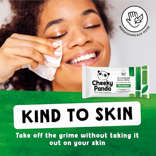 The makeup removal action with The Cheeky Panda wipes demonstrates gentle cleansing.