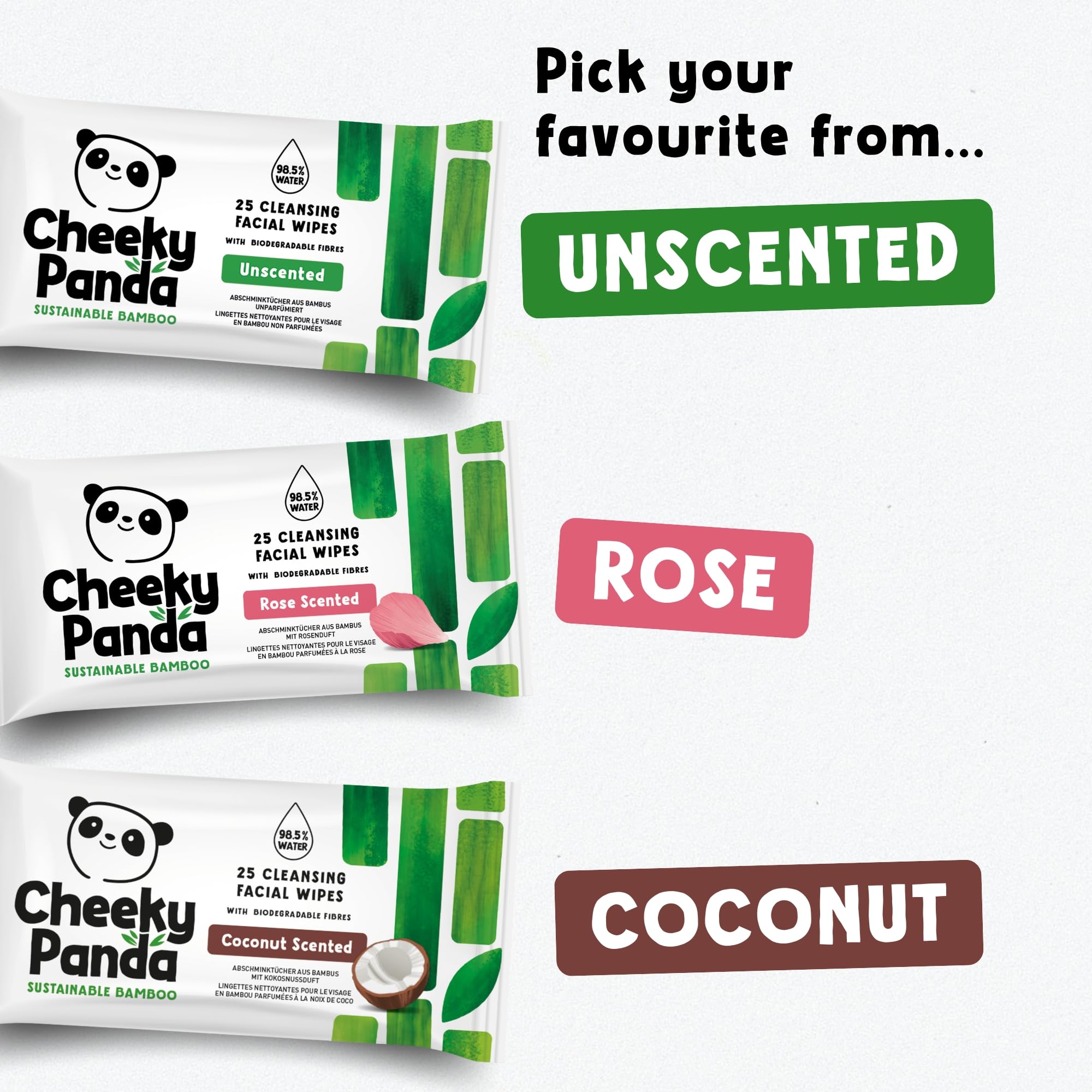 Travel pack image of The Cheeky Panda shows convenient 6x25 resealable wipes.