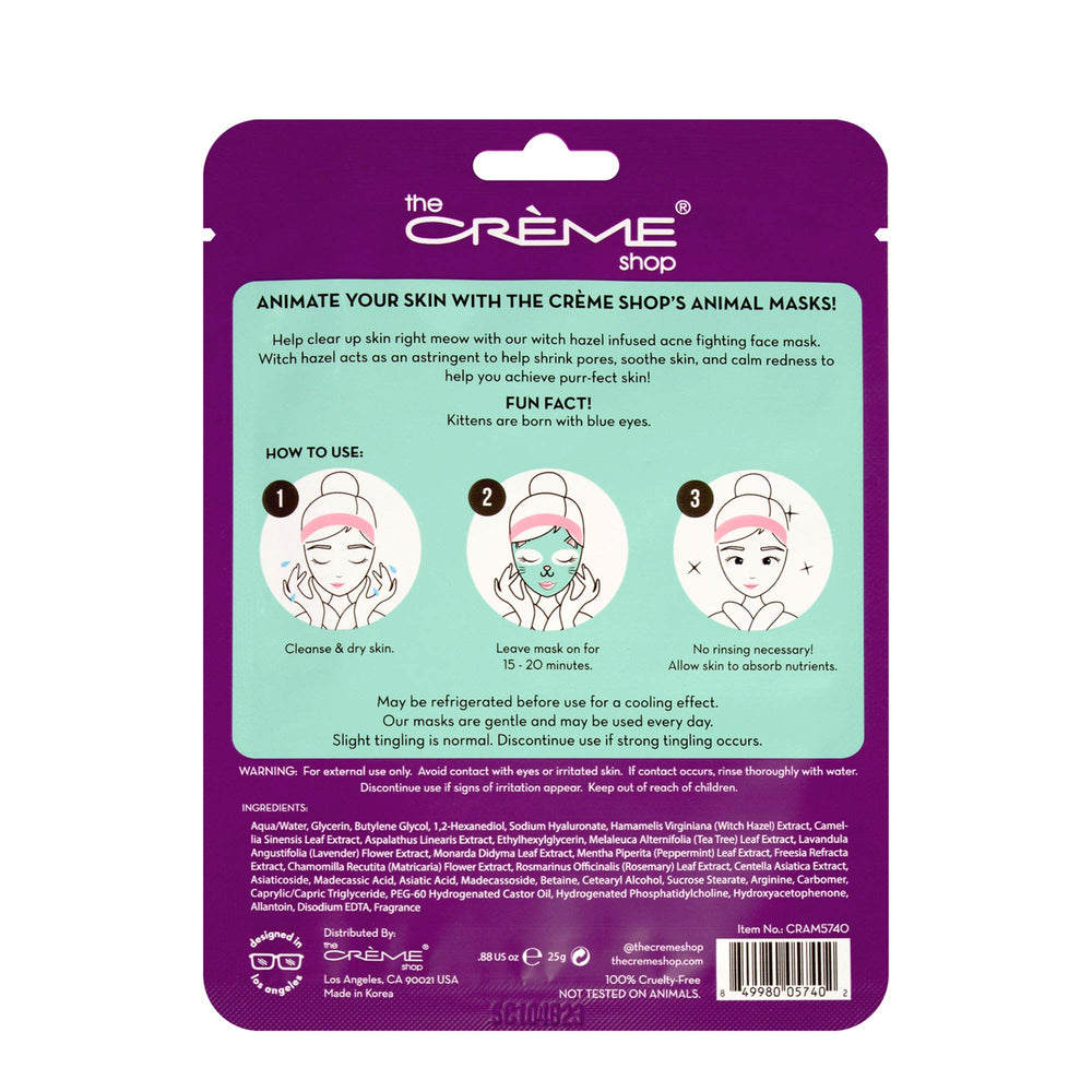 The Crème Shop kitten sheet mask with vitamin C brightening potential