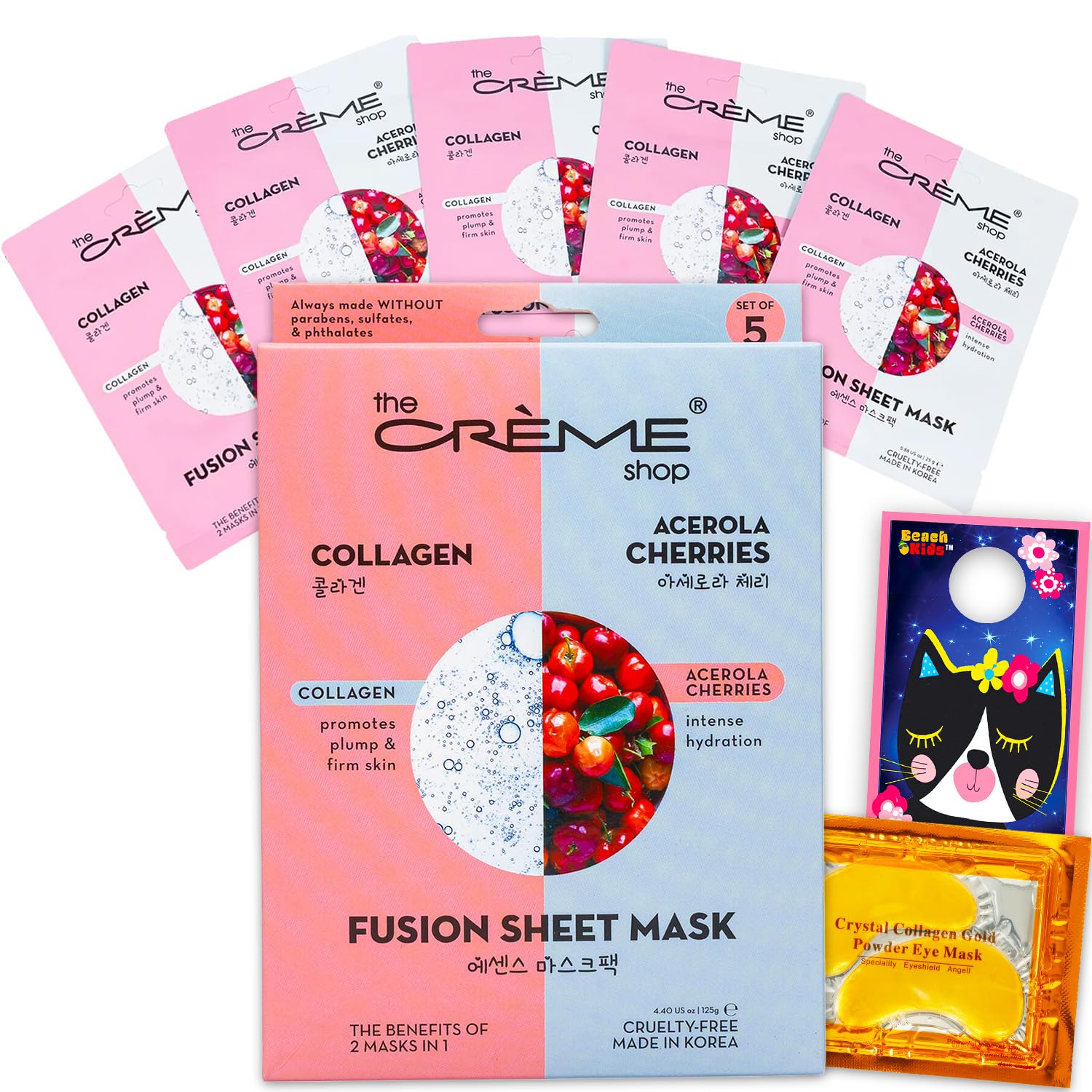 The Crème Shop 5-pack full-face masks with collagen and acerola hydration