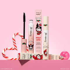 The Crème Shop Hello Kitty Dolly Lash Mascara brush close-up highlights waterproof wear and precise application.